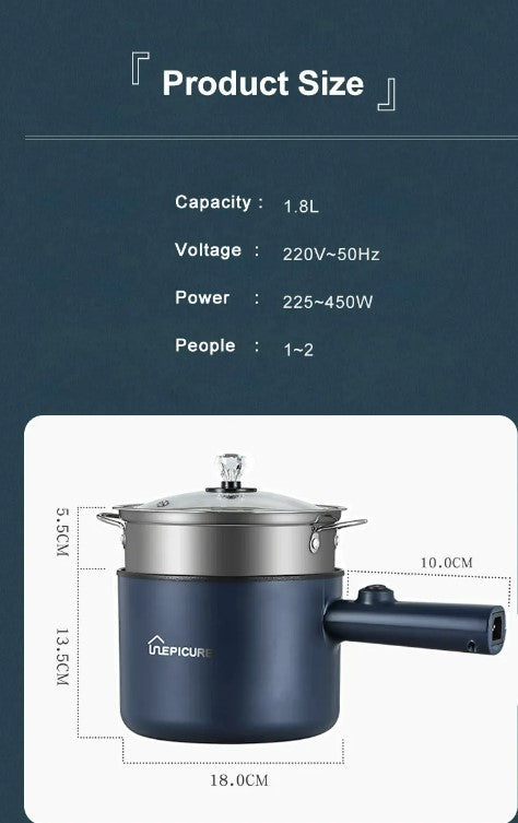 Multi Function Non-Stick  Electric Hot Pot 1.8L Large Capacity - Blue Single Manual_5